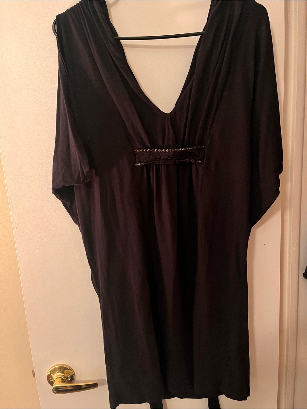 Velvet by Graham and Spencer Black V-Neck Embellished Waist Tunic Dress